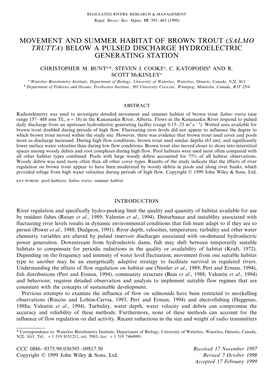Movement and Summer Habitat of Brown Trout (Salmo Trutta) Below a Pulsed Discharge Hydroelectric Generating Station