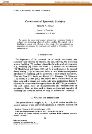 Covariances of Symmetric Statistics