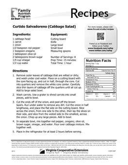 Curtido Salvadoreno (Cabbage Salad) for More Recipes, Please Visit