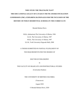 Why Study the Traumatic Past? the Educational Legacy of Canada's Truth and Reconciliation Commission (Trc): Exploring Rational