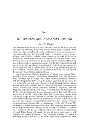 Four ST. THOMAS AQUINAS and THOMISM