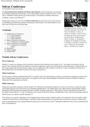 Solvay Conference - Wikipedia, the Free Encyclopedia Page 1