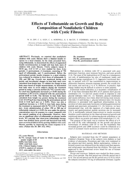 Effects of Tolbutamide on Growth and Body Composition of Nondiabetic Children with Cystic Fibrosis