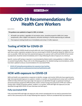 COVID-19 Recommendations for Health Care Workers (PDF)
