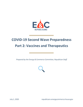 COVID-19 Second Wave Preparedness Part 2: Vaccines and Therapeutics