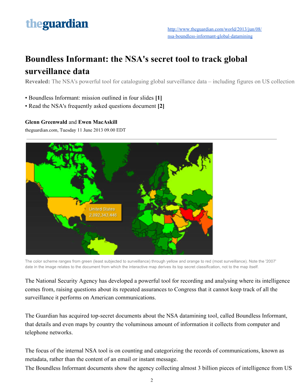 Boundless Informant: the NSA's Secret Tool to Track Global Surveillance Data