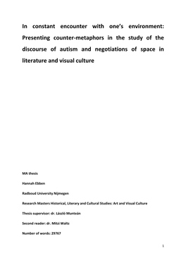 Presenting Counter-Metaphors in the Study of the Discourse of Autism and Negotiations of Space in Literature and Visual Culture
