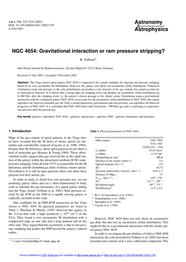 NGC 4654: Gravitational Interaction Or Ram Pressure Stripping?