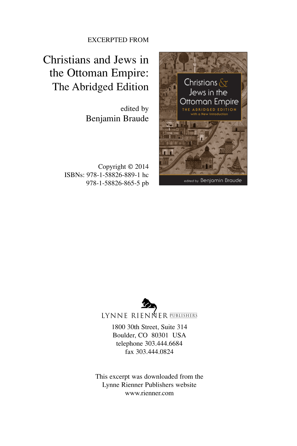 Christians and Jews in the Ottoman Empire: the Abridged Edition