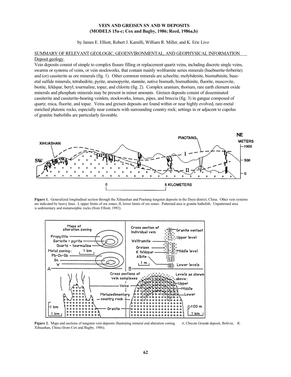 VEIN and GREISEN SN and W DEPOSITS (MODELS 15A-C; Cox and Bagby, 1986; Reed, 1986A,B) by James E. Elliott, Robert J. Kamilli, Wi