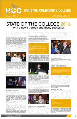 STATE of the COLLEGE 2016 with a New Strategy and Many Successes