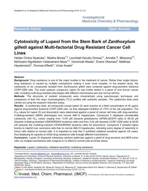Cytotoxicity of Lupeol from the Stem Bark of Zanthoxylum Gilletii Against
