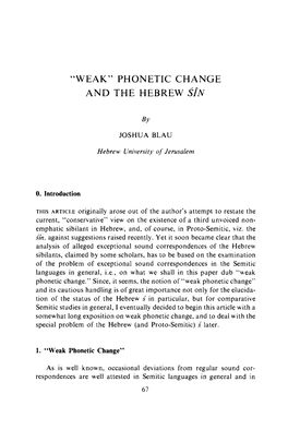 Weak" Phonetic Change and the Hebrew Sin