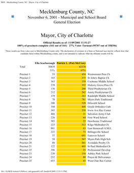 BOE - Mecklenburg County, NC - Mayor, City of Charlotte
