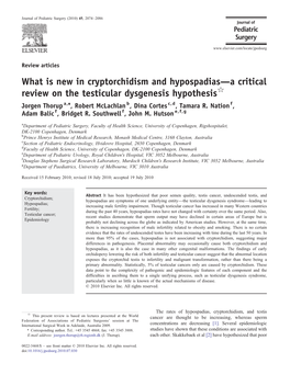 What Is New in Cryptorchidism and Hypospadias—A Critical Review On