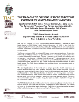 TIME Global Health Summit Supported by the Bill & Melinda Gates Foundation Nov. 1