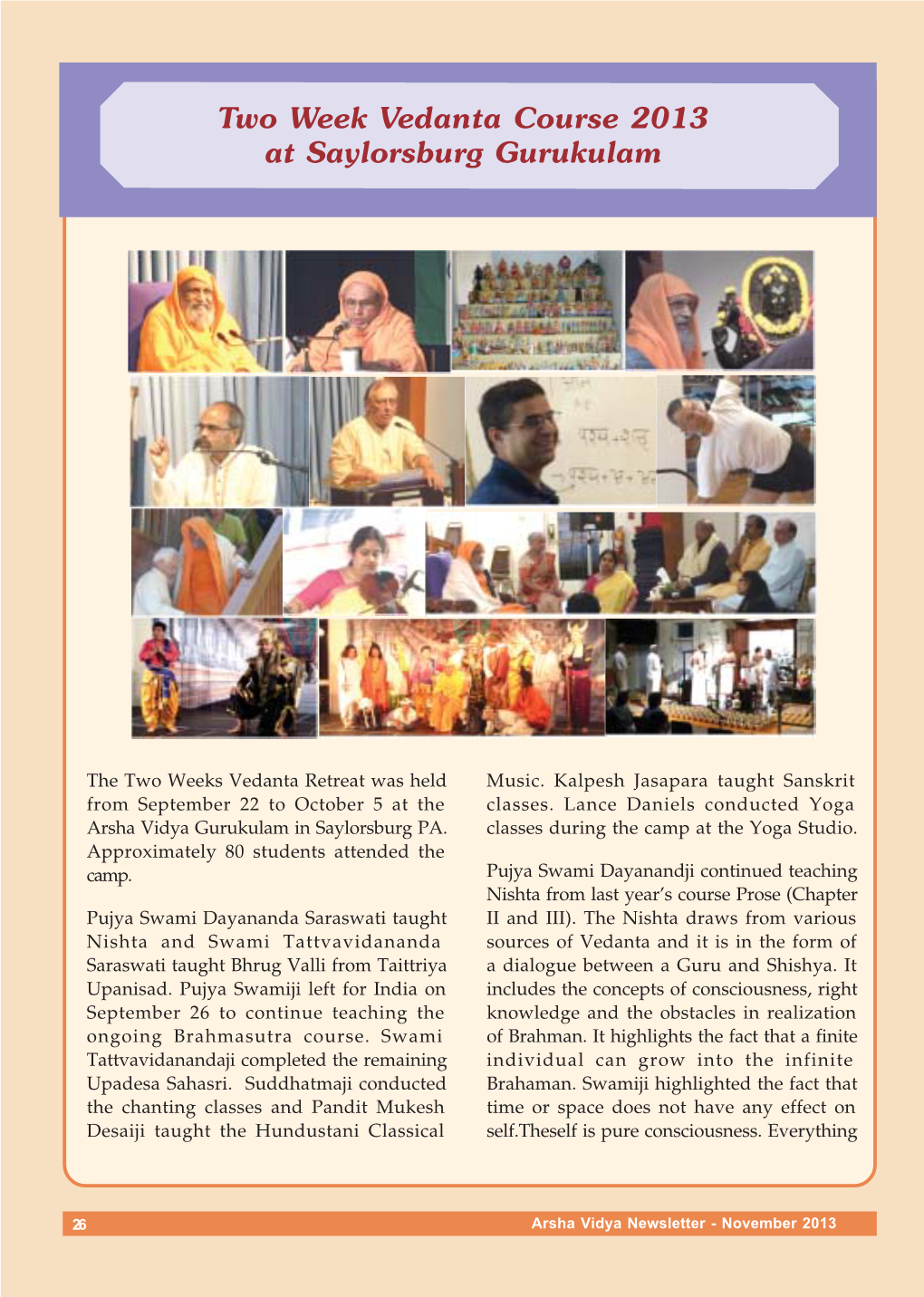 Two Week Vedanta Course 2013 at Saylorsburg Gurukulam