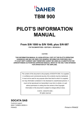 Tbm 900 Pilot's Information Manual