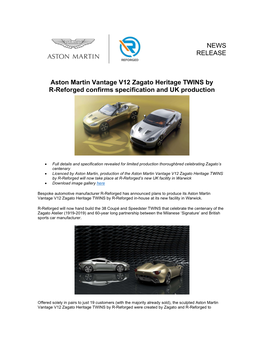 NEWS RELEASE Aston Martin Vantage V12 Zagato Heritage