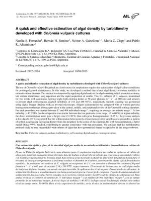 A Quick and Effective Estimation of Algal Density by Turbidimetry Developed with Chlorella Vulgaris Cultures