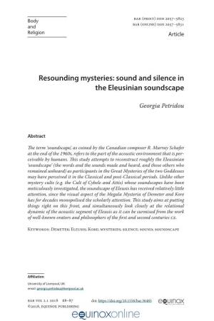 Resounding Mysteries: Sound and Silence in the Eleusinian Soundscape