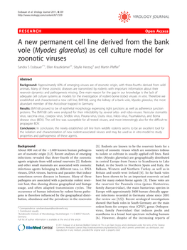 A New Permanent Cell Line Derived from the Bank Vole (Myodes Glareolus) As Cell Culture Model for Zoonotic Viruses