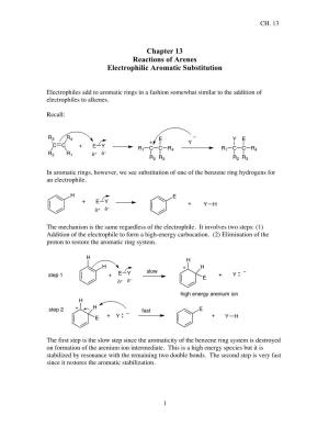 Chapter 13 Reactions of Arenes Electrophilic Aromatic Substitution