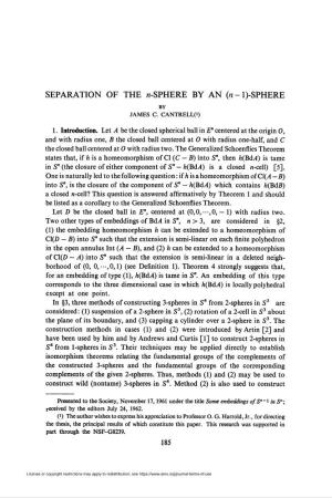 SEPARATION of the «-SPHERE by an (N - 1)-SPHERE by JAMES C
