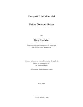 Université De Montréal Prime Number Races Tony Haddad