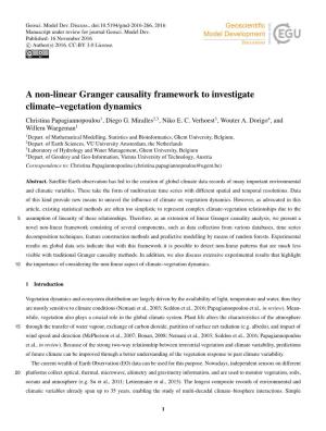 A Non-Linear Granger Causality Framework to Investigate Climate–Vegetation Dynamics Christina Papagiannopoulou1, Diego G