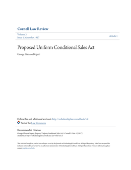 Proposed Uniform Conditional Sales Act George Gleason Bogert