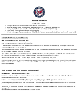 Minnesota Twins Daily Clips Friday, October 16, 2015 Twinsights: Brian