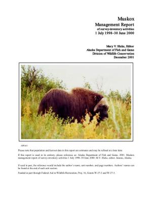 Muskox Management Report Alaska Dept of Fish and Game Wildlife