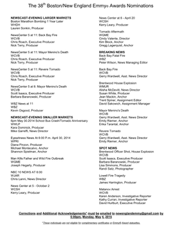 38Th Boston/New England Emmy Awards Nominations