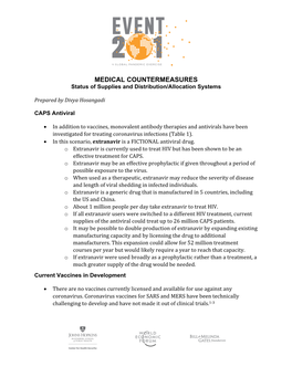 MEDICAL COUNTERMEASURES Status of Supplies and Distribution/Allocation Systems