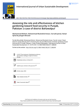 Assessing the Role and Effectiveness of Kitchen Gardening Toward Food Security in Punjab, Pakistan: a Case of District Bahawalpur
