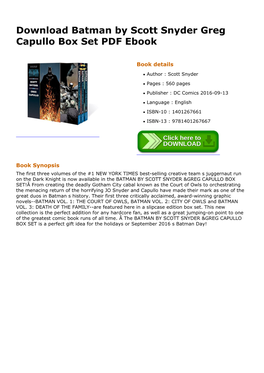 Download Batman by Scott Snyder Greg Capullo Box Set PDF Ebook
