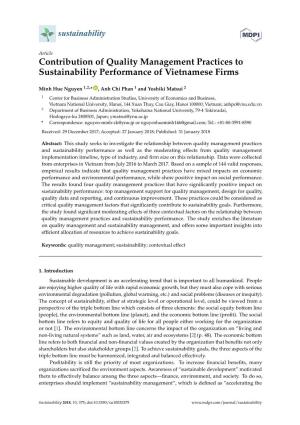 Contribution of Quality Management Practices to Sustainability Performance of Vietnamese Firms