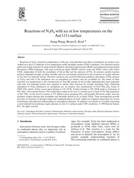Reactions of N 2 O 4 with Ice at Low Temperatures on the Au(111) Surface