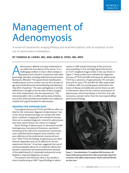 Management of Adenomyosis a Review of Characteristic Imaging Findings and Treatment Options, with an Emphasis on the Use of Uterine Artery Embolization