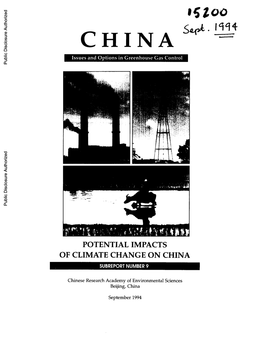 Potential Impacts of Climate Change on China Subreportnumber 9