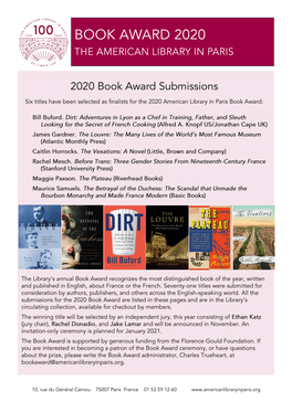 Submissions for the 2020 Book Award