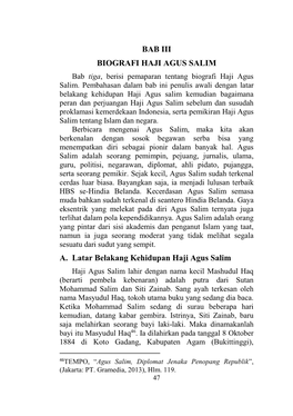 BAB III BIOGRAFI HAJI AGUS SALIM A. Latar Belakang Kehidupan Haji