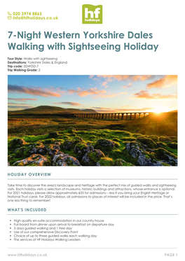 7-Night Western Yorkshire Dales Walking with Sightseeing Holiday