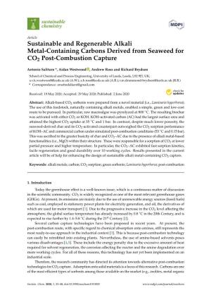 Sustainable and Regenerable Alkali Metal-Containing Carbons Derived from Seaweed for CO2 Post-Combustion Capture