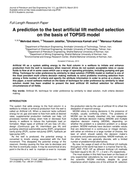 A Prediction to the Best Artificial Lift Method Selection on the Basis of TOPSIS Model