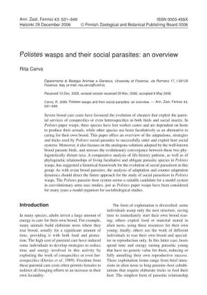 Polistes Wasps and Their Social Parasites: an Overview