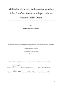 Molecular Phylogeny and Seascape Genetics of the Panulirus Homarus Subspecies in the Western Indian Ocean