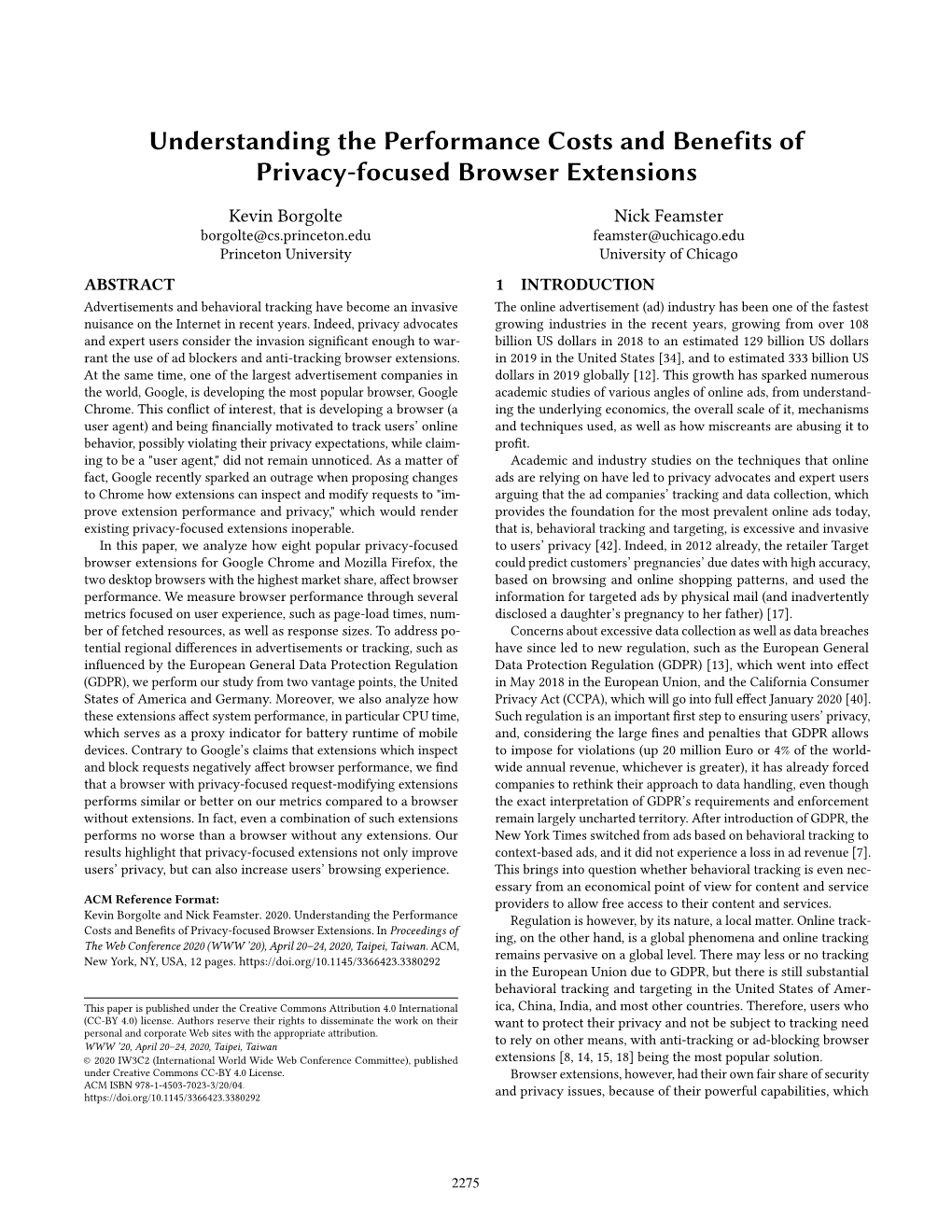 Understanding the Performance Costs and Benefits of Privacy-Focused