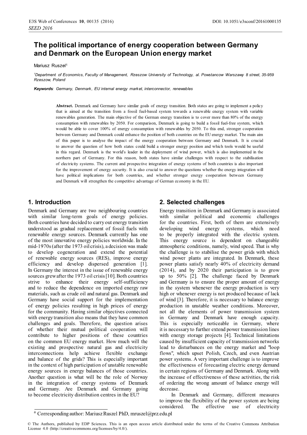 The Political Importance of Energy Cooperation Between Germany and Denmark on the European Union Energy Market